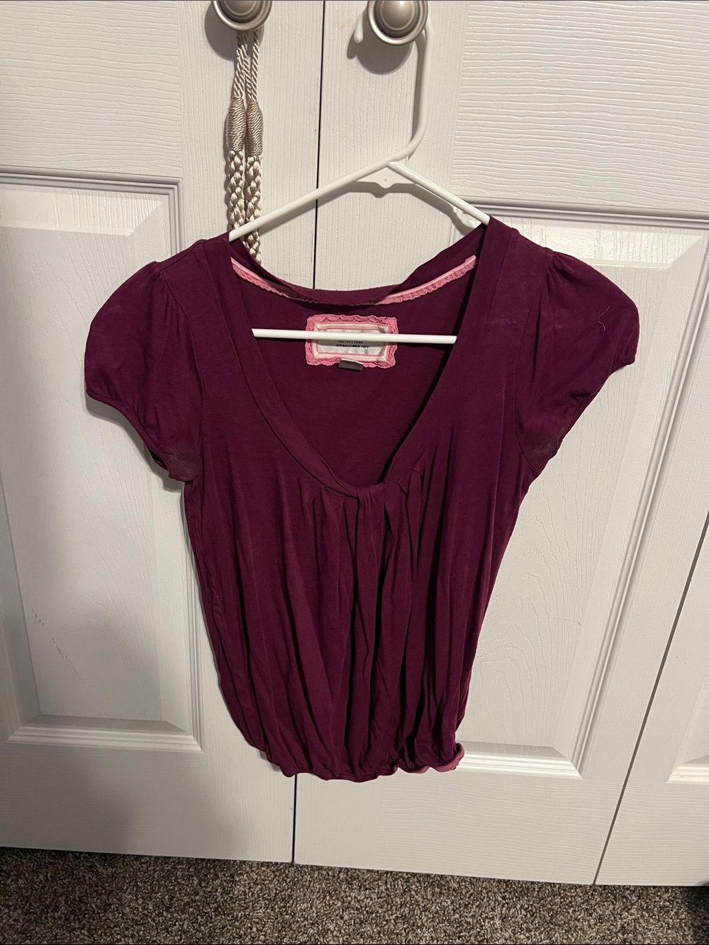 American Eagle Outfitters Short Sleeve V-Neck Top - Plum